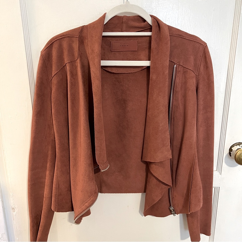 Suede moto cardigan in rust color